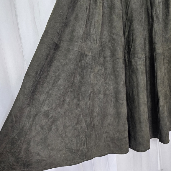 Eskandar suede leather maxi skirt dark brown/olive green Size 2=US 14 - Picture 3 of 7